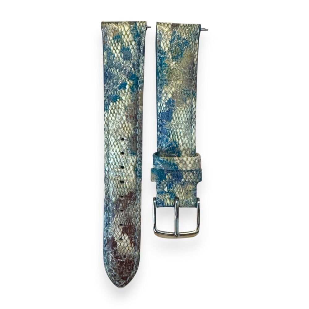MICHELE 18mm Aqua Haze Metallic Snakeskin Print Genuine Leather Watch Strap Band - Picture 2 of 7